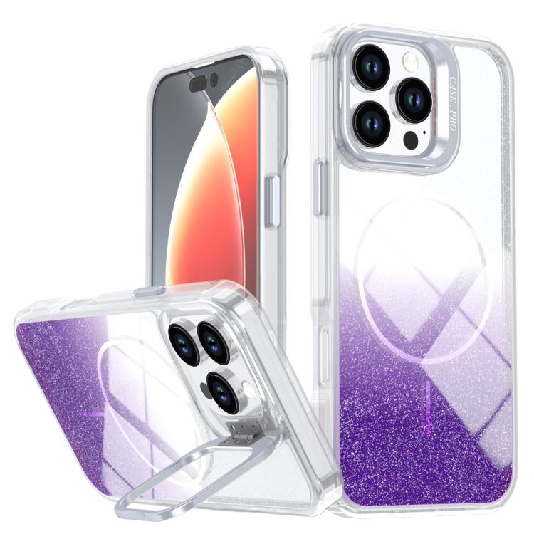 Glitter Gradient Magnetic Lens Frame Holder Phone Case, For iPhone Air, For iPhone 16 Pro Max, For iPhone 16 Pro, For iPhone 16 Plus