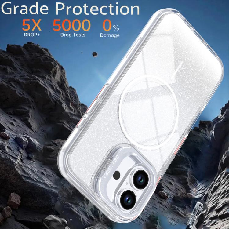 Glitter Gradient Magnetic Lens Frame Holder Phone Case, For iPhone 16, For iPhone 15 Pro Max, For iPhone 15 Pro, For iPhone 15 Plus