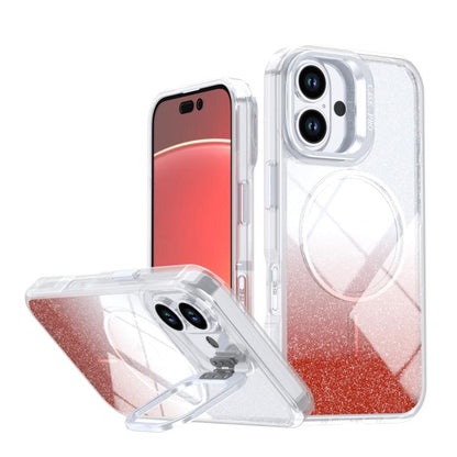 Glitter Gradient Magnetic Lens Frame Holder Phone Case, For iPhone 16, For iPhone 15 Pro Max, For iPhone 15 Pro, For iPhone 15 Plus