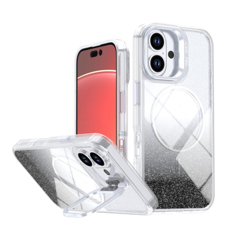 Glitter Gradient Magnetic Lens Frame Holder Phone Case, For iPhone 16, For iPhone 15 Pro Max, For iPhone 15 Pro, For iPhone 15 Plus