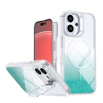 Glitter Gradient Magnetic Lens Frame Holder Phone Case, For iPhone 16, For iPhone 15 Pro Max, For iPhone 15 Pro, For iPhone 15 Plus