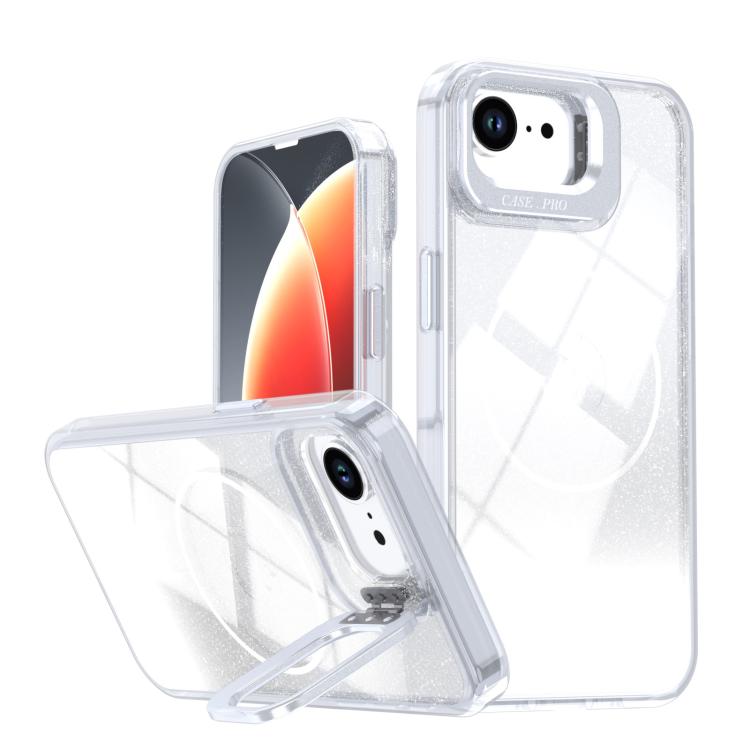 Glitter Gradient Magnetic Lens Frame Holder Phone Case, For iPhone 17e / 16e, For iPhone 17 Pro Max, For iPhone 17 Pro, For iPhone 17