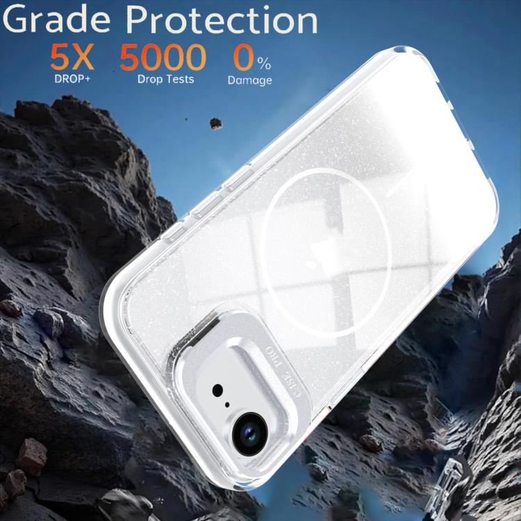 Glitter Gradient Magnetic Lens Frame Holder Phone Case, For iPhone 17e / 16e, For iPhone 17 Pro Max, For iPhone 17 Pro, For iPhone 17