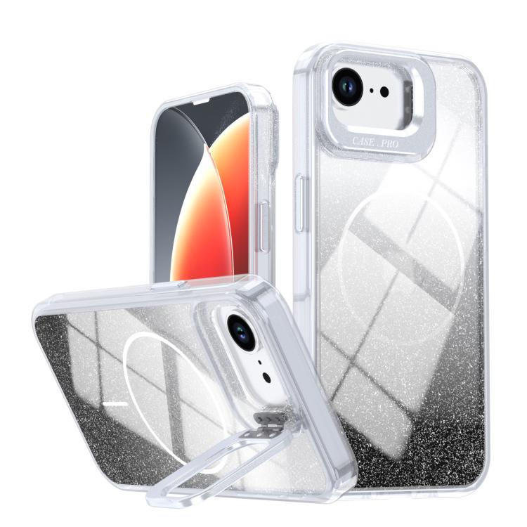 Glitter Gradient Magnetic Lens Frame Holder Phone Case, For iPhone 17e / 16e, For iPhone 17 Pro Max, For iPhone 17 Pro, For iPhone 17
