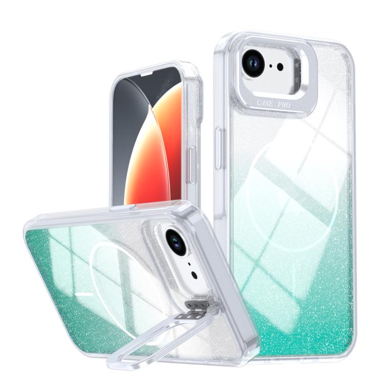 Glitter Gradient Magnetic Lens Frame Holder Phone Case, For iPhone 17e / 16e, For iPhone 17 Pro Max, For iPhone 17 Pro, For iPhone 17