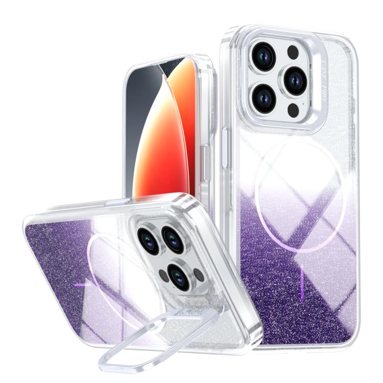 Glitter Gradient Magnetic Lens Frame Holder Phone Case, For iPhone 16, For iPhone 15 Pro Max, For iPhone 15 Pro, For iPhone 15 Plus