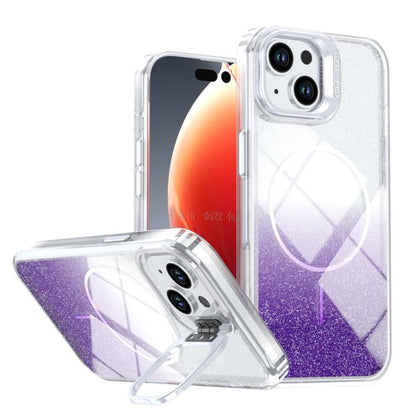 Glitter Gradient Magnetic Lens Frame Holder Phone Case, For iPhone 16, For iPhone 15 Pro Max, For iPhone 15 Pro, For iPhone 15 Plus