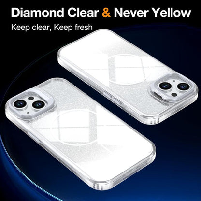 Glitter Gradient Magnetic Lens Frame Holder Phone Case, For iPhone 15, For iPhone 14 Plus, For iPhone 14 / 13, For iPhone 14 Pro