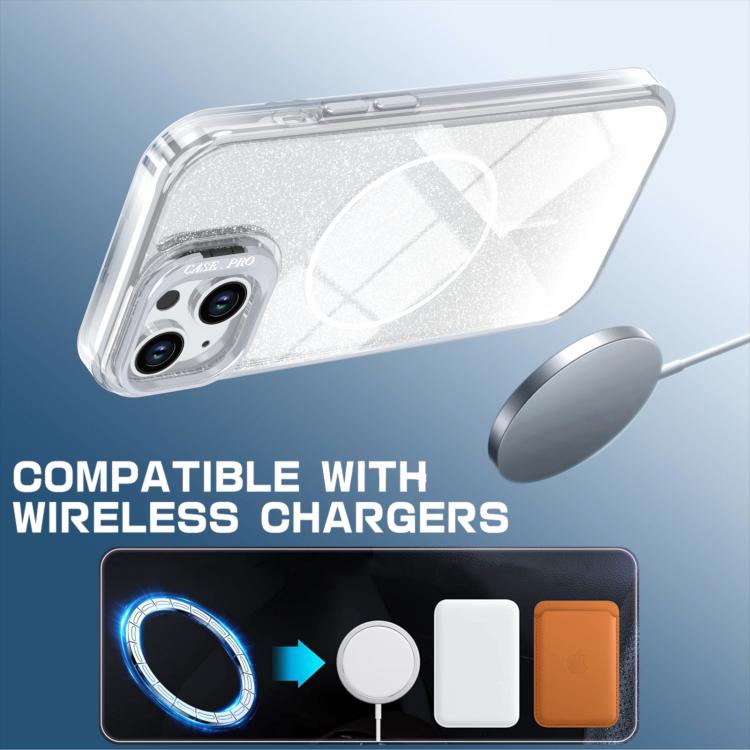 Glitter Gradient Magnetic Lens Frame Holder Phone Case, For iPhone 15, For iPhone 14 Plus, For iPhone 14 / 13, For iPhone 14 Pro