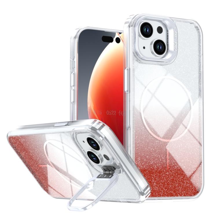 Glitter Gradient Magnetic Lens Frame Holder Phone Case, For iPhone 15, For iPhone 14 Plus, For iPhone 14 / 13, For iPhone 14 Pro