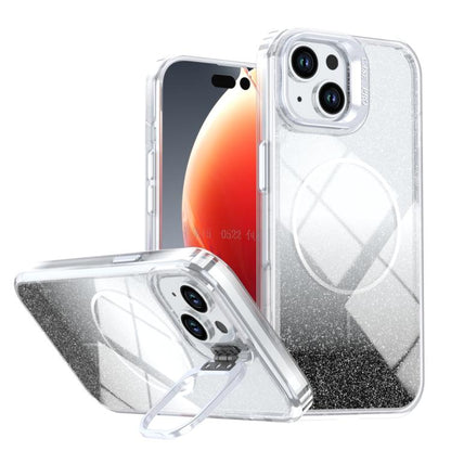 Glitter Gradient Magnetic Lens Frame Holder Phone Case, For iPhone 15, For iPhone 14 Plus, For iPhone 14 / 13, For iPhone 14 Pro