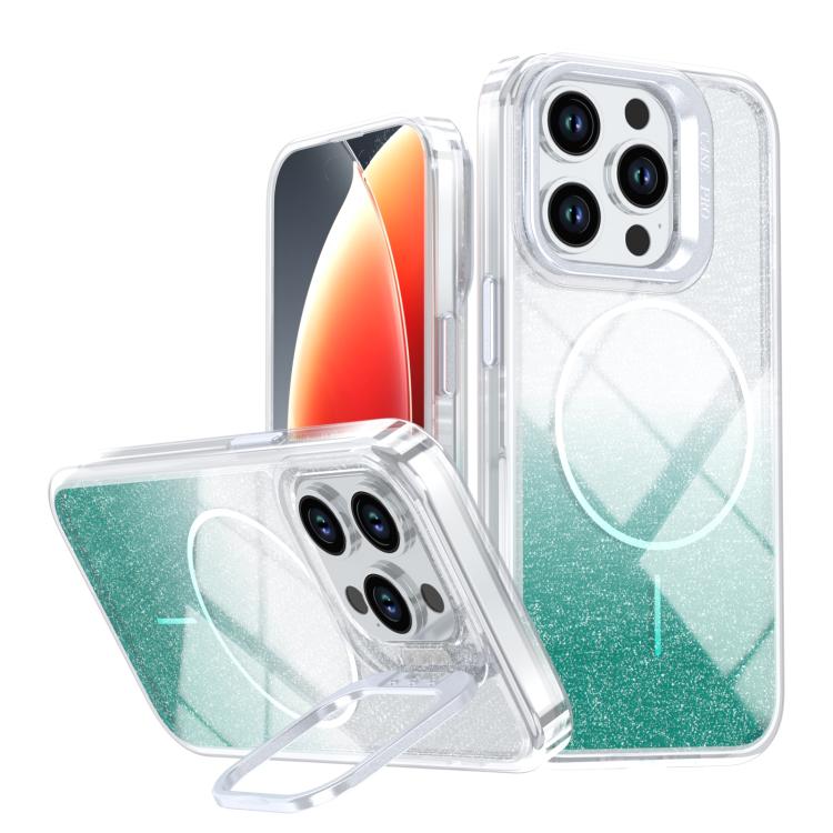 Glitter Gradient Magnetic Lens Frame Holder Phone Case, For iPhone 15, For iPhone 14 Plus, For iPhone 14 / 13, For iPhone 14 Pro