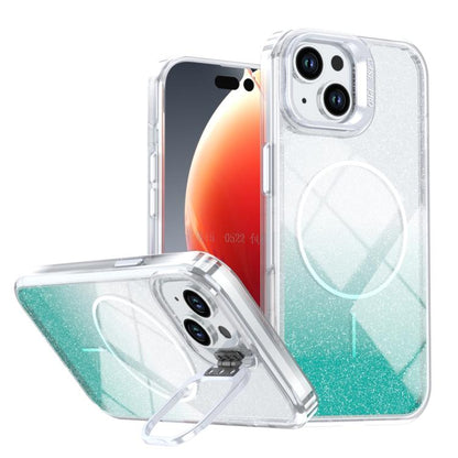 Glitter Gradient Magnetic Lens Frame Holder Phone Case, For iPhone 15, For iPhone 14 Plus, For iPhone 14 / 13, For iPhone 14 Pro