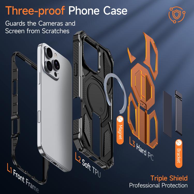 Hidden Metal Holder Magnetic Shockproof Phone Case, For iPhone 16 Pro Max, For iPhone 16 Pro, For iPhone 16 Plus, For iPhone 16