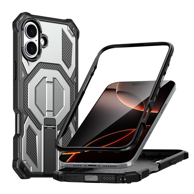 Hidden Metal Holder Magnetic Shockproof Phone Case, For iPhone 16 Pro Max, For iPhone 16 Pro, For iPhone 16 Plus, For iPhone 16