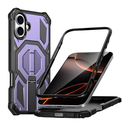 Hidden Metal Holder Magnetic Shockproof Phone Case, For iPhone 16 Pro Max, For iPhone 16 Pro, For iPhone 16 Plus, For iPhone 16