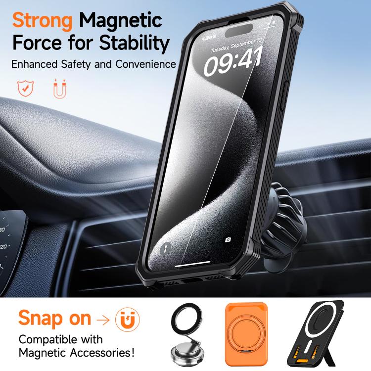 Hidden Metal Holder Magnetic Shockproof Phone Case, For iPhone 15 Pro Max, For iPhone 15 Pro, For iPhone 15 Plus / 14 Plus, For iPhone 15