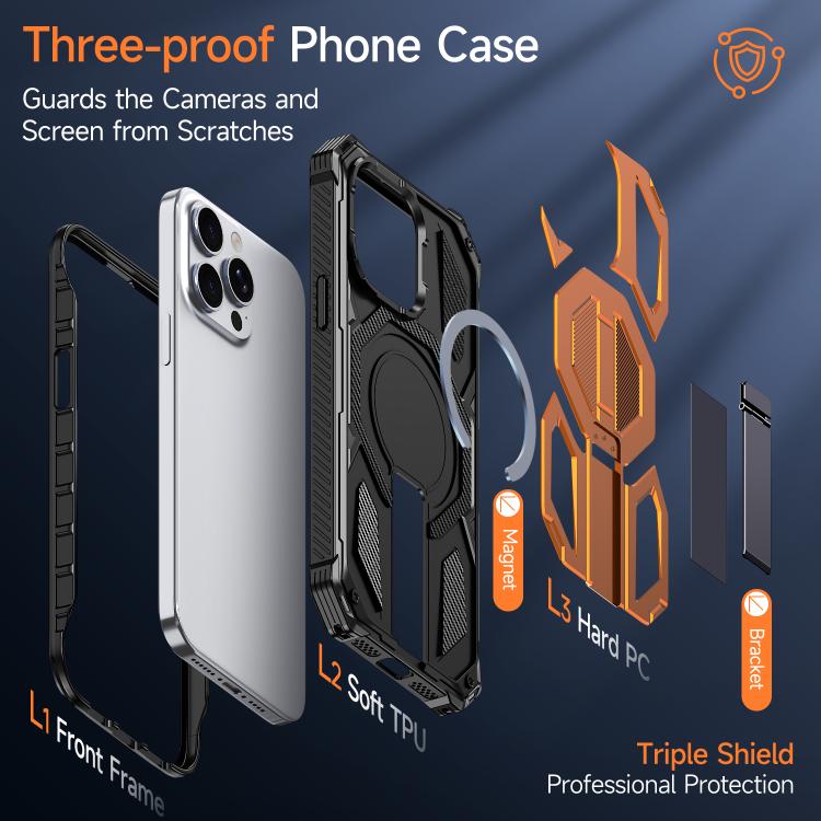 Hidden Metal Holder Magnetic Shockproof Phone Case, For iPhone 15 Pro Max, For iPhone 15 Pro, For iPhone 15 Plus / 14 Plus, For iPhone 15