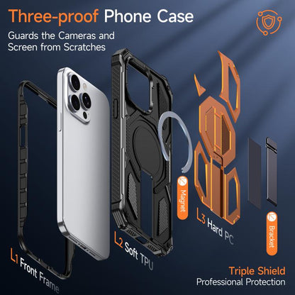 Hidden Metal Holder Magnetic Shockproof Phone Case, For iPhone 15 Pro Max, For iPhone 15 Pro, For iPhone 15 Plus / 14 Plus, For iPhone 15