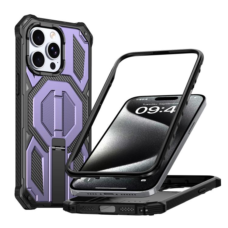 Hidden Metal Holder Magnetic Shockproof Phone Case, For iPhone 15 Pro Max, For iPhone 15 Pro, For iPhone 15 Plus / 14 Plus, For iPhone 15