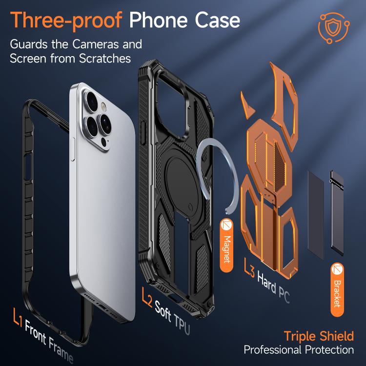 Hidden Metal Holder Magnetic Shockproof Phone Case, For iPhone 13 Pro