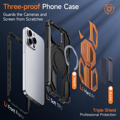 Hidden Metal Holder Magnetic Shockproof Phone Case, For iPhone 13 Pro