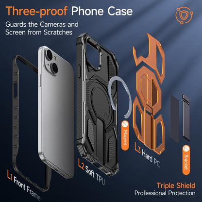 Hidden Metal Holder Magnetic Shockproof Phone Case, For iPhone 14 / 13, For iPhone 14 Pro, For iPhone 14 Pro Max, For iPhone 13 Pro Max
