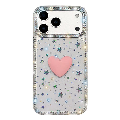 Flash Rhinestone Double-sided IMD Love Heart Phone Case, For iPhone 17e / 16e, For iPhone 17 Pro Max, For iPhone 17 Pro