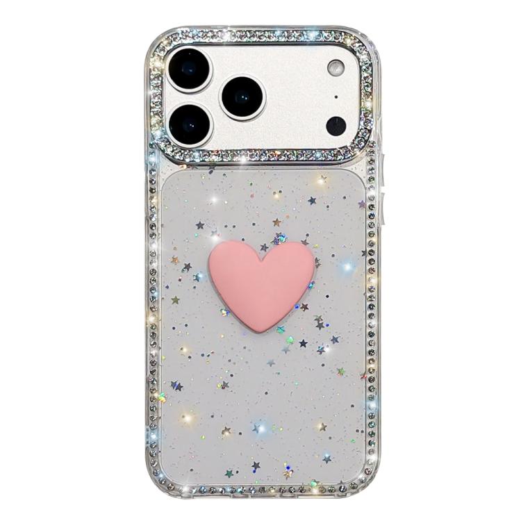 Flash Rhinestone Double-sided IMD Love Heart Phone Case, For iPhone 17e / 16e, For iPhone 17 Pro Max, For iPhone 17 Pro