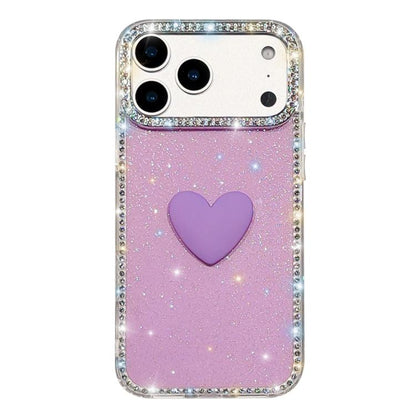 Flash Rhinestone Double-sided IMD Love Heart Phone Case, For iPhone 17e / 16e, For iPhone 17 Pro Max, For iPhone 17 Pro
