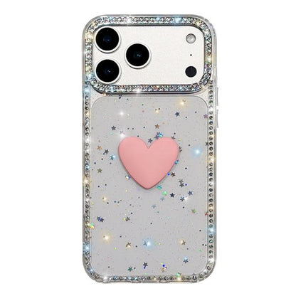 Flash Rhinestone Double-sided IMD Love Heart Phone Case, For iPhone 17e / 16e, For iPhone 17 Pro Max, For iPhone 17 Pro