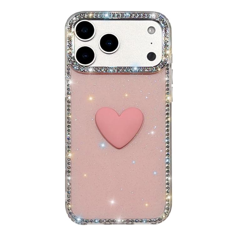 Flash Rhinestone Double-sided IMD Love Heart Phone Case, For iPhone 17e / 16e, For iPhone 17 Pro Max, For iPhone 17 Pro