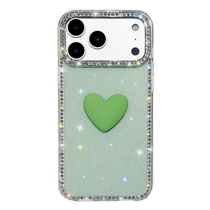 Flash Rhinestone Double-sided IMD Love Heart Phone Case, For iPhone 17e / 16e, For iPhone 17 Pro Max, For iPhone 17 Pro