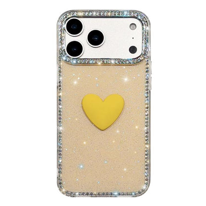 Flash Rhinestone Double-sided IMD Love Heart Phone Case, For iPhone 17e / 16e, For iPhone 17 Pro Max, For iPhone 17 Pro
