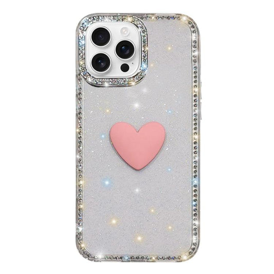 Flash Rhinestone Double-sided IMD Love Heart Phone Case, For iPhone 16 Pro Max, For iPhone 16 Pro