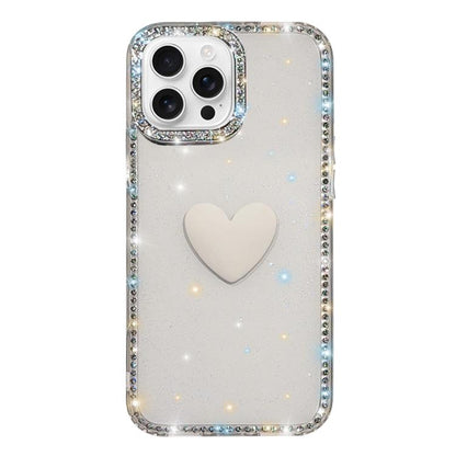 Flash Rhinestone Double-sided IMD Love Heart Phone Case, For iPhone 16 Pro Max, For iPhone 16 Pro
