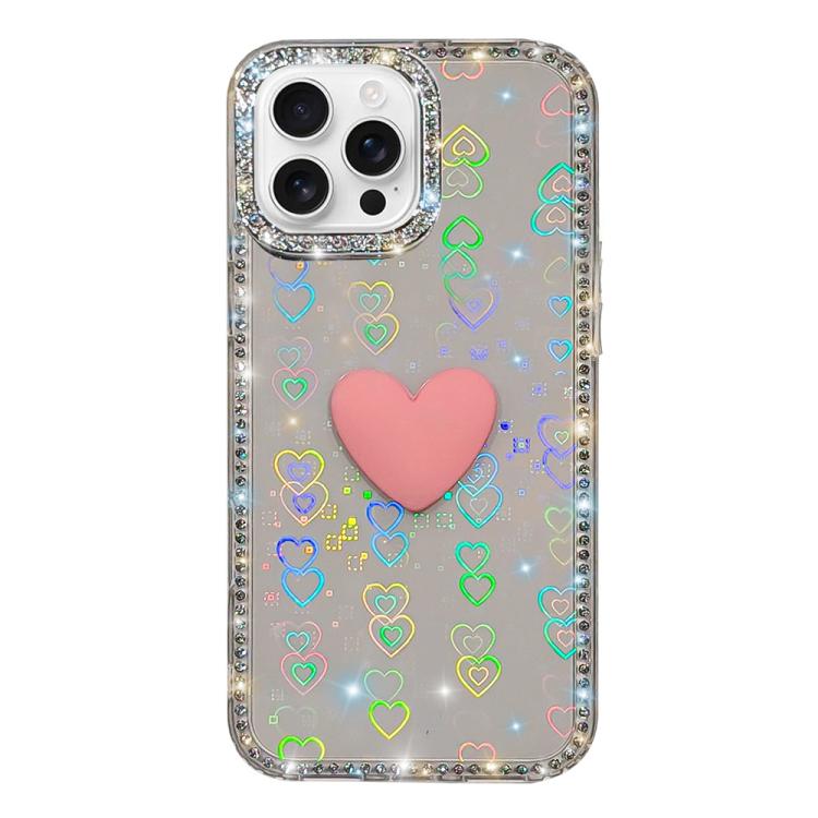Flash Rhinestone Double-sided IMD Love Heart Phone Case, For iPhone 16 Pro Max, For iPhone 16 Pro