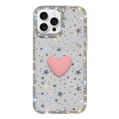 Flash Rhinestone Double-sided IMD Love Heart Phone Case, For iPhone 16 Pro Max, For iPhone 16 Pro