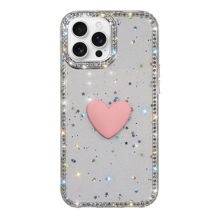 Flash Rhinestone Double-sided IMD Love Heart Phone Case, For iPhone 16 Pro Max, For iPhone 16 Pro