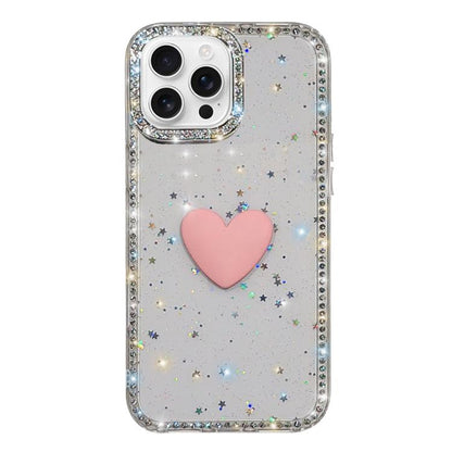 Flash Rhinestone Double-sided IMD Love Heart Phone Case, For iPhone 16 Pro Max, For iPhone 16 Pro