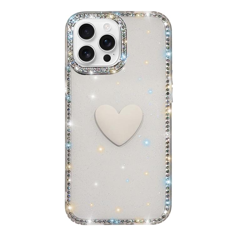 Flash Rhinestone Double-sided IMD Love Heart Phone Case, For iPhone 16 Pro Max, For iPhone 16 Pro