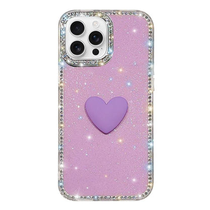Flash Rhinestone Double-sided IMD Love Heart Phone Case, For iPhone 16 Pro Max, For iPhone 16 Pro
