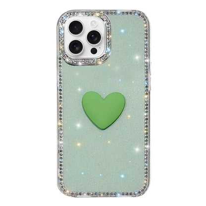 Flash Rhinestone Double-sided IMD Love Heart Phone Case, For iPhone 16 Pro Max, For iPhone 16 Pro