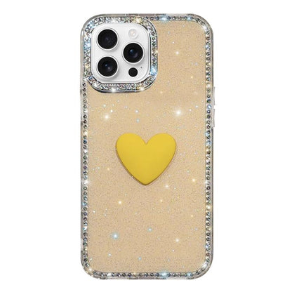 Flash Rhinestone Double-sided IMD Love Heart Phone Case, For iPhone 16 Pro Max, For iPhone 16 Pro