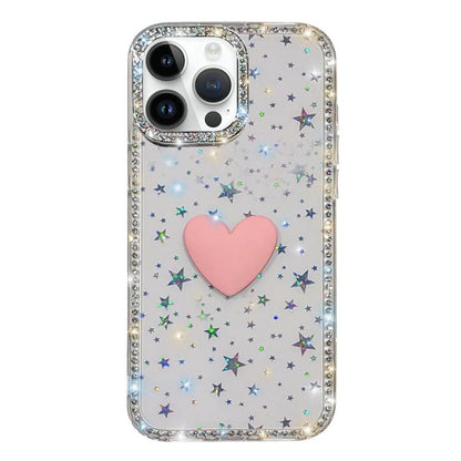 Flash Rhinestone Double-sided IMD Love Heart Phone Case, For iPhone 15 Pro Max, For iPhone 15 Pro