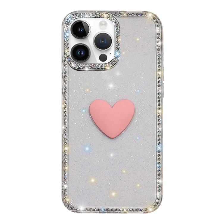 Flash Rhinestone Double-sided IMD Love Heart Phone Case, For iPhone 15 Pro Max, For iPhone 15 Pro