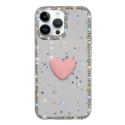 Flash Rhinestone Double-sided IMD Love Heart Phone Case, For iPhone 15 Pro Max, For iPhone 15 Pro