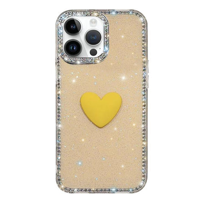 Flash Rhinestone Double-sided IMD Love Heart Phone Case, For iPhone 14 Pro, For iPhone 14 Pro Max
