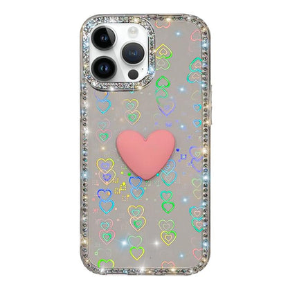 Flash Rhinestone Double-sided IMD Love Heart Phone Case, For iPhone 14 Pro, For iPhone 14 Pro Max