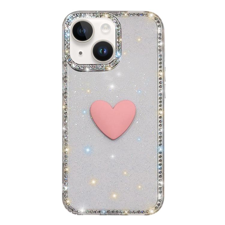 Flash Rhinestone Double-sided IMD Love Heart Phone Case, For iPhone 13